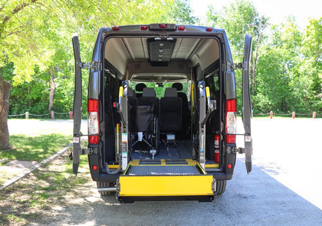 ram promaster with wheelchair lift extended in rear position